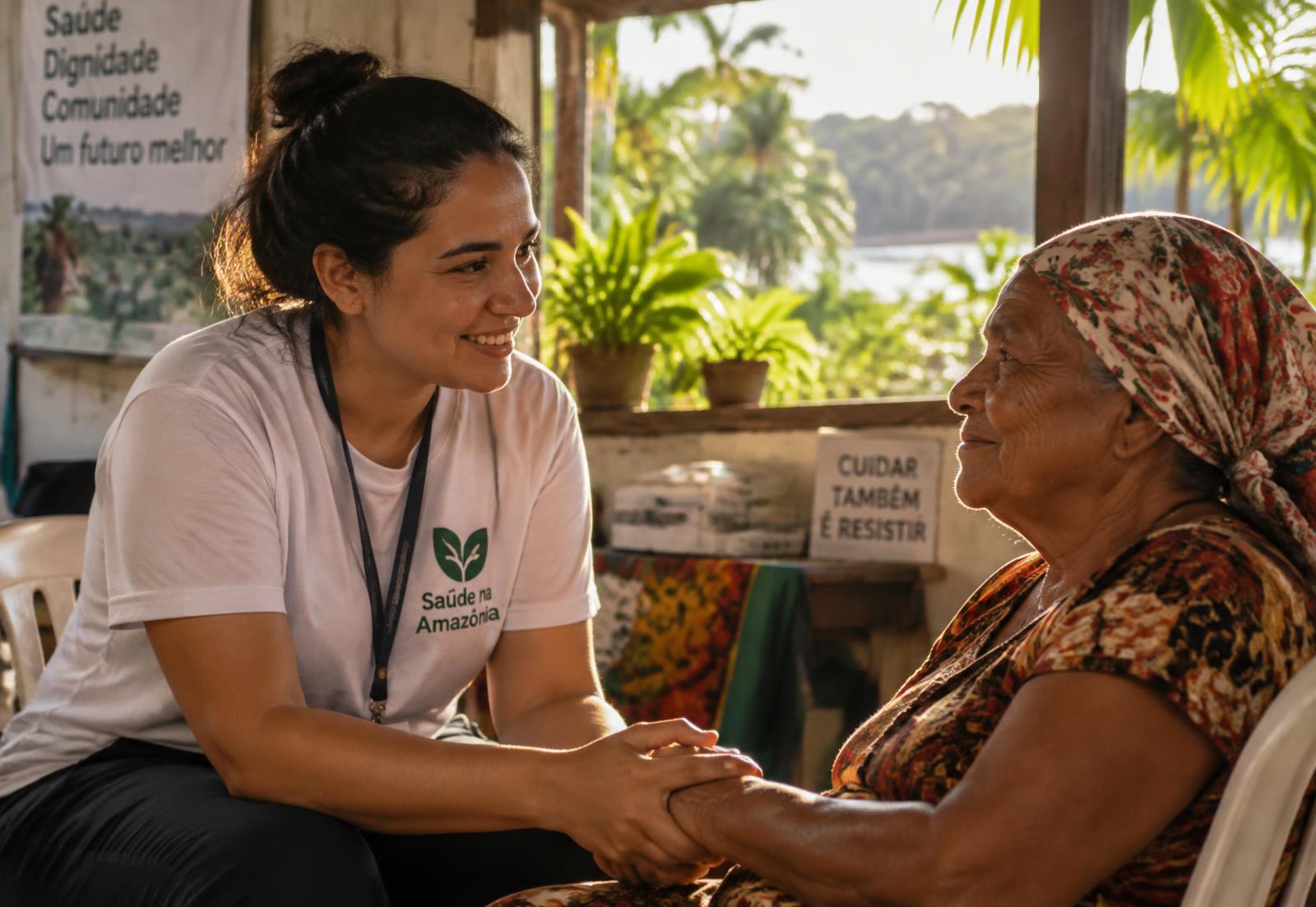 Voluntária do instituto acolhendo uma paciente